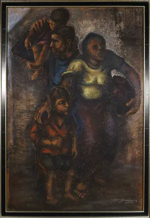 AcheterBerry Brugman - Pastel op papier, De vluchtelingen - Ingelijst (Groot)? Enchérissez de 1!