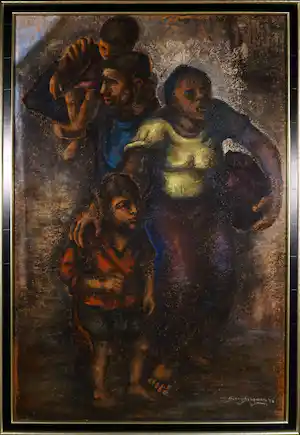 Berry Brugman - Pastel op papier, De vluchtelingen - Ingelijst (Groot) vendu pour 130€ !