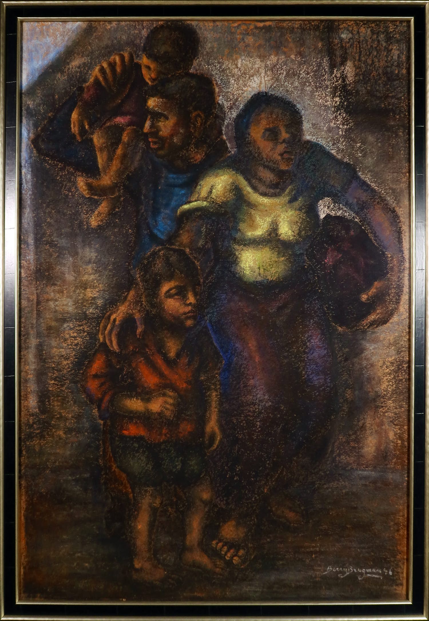 Berry Brugman - Pastel op papier, De vluchtelingen - Ingelijst (Groot) verkocht voor € 1!