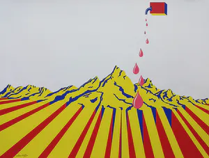 Etienne Elias - Druppels op een surrealistisch landschap, zeefdruk kopen? Bied vanaf 115!