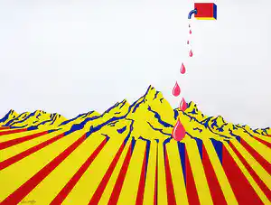 Etienne Elias - Druppels op een surrealistisch landschap, zeefdruk verkocht voor € 115!