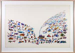 Henri Plaat - Gouache, Zonder titel - Ingelijst (Groot en zwaar) verkocht voor € 150!