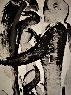 Niet of onleesbaar gesigneerd - Intrigerend abstract-figuratief OostIndInkt Aquarel - gesigneerd 1983 kopen? Bied vanaf 1!