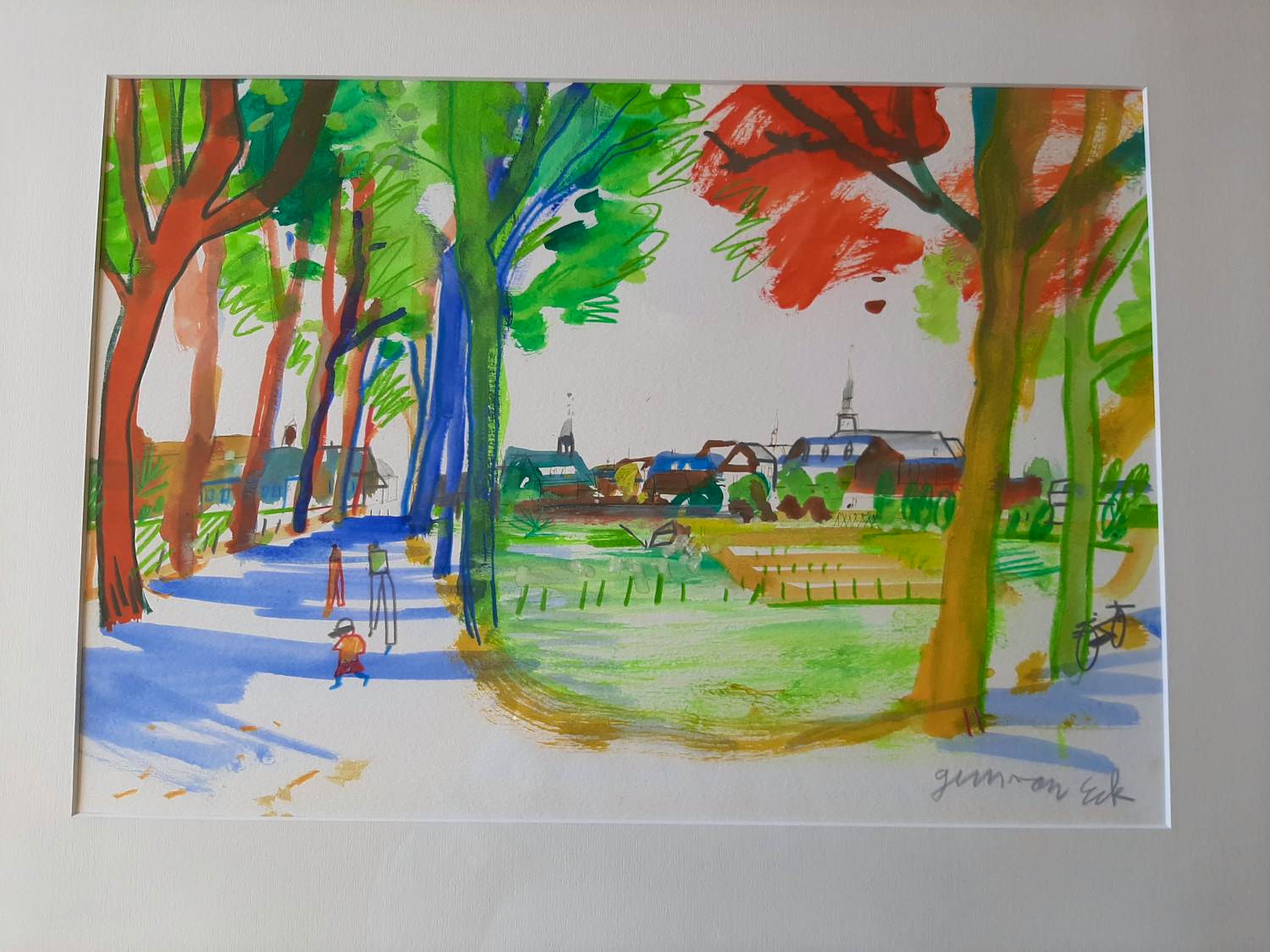 Guus van Eck - Gouache, Stevensweert. verkocht voor € 225!
