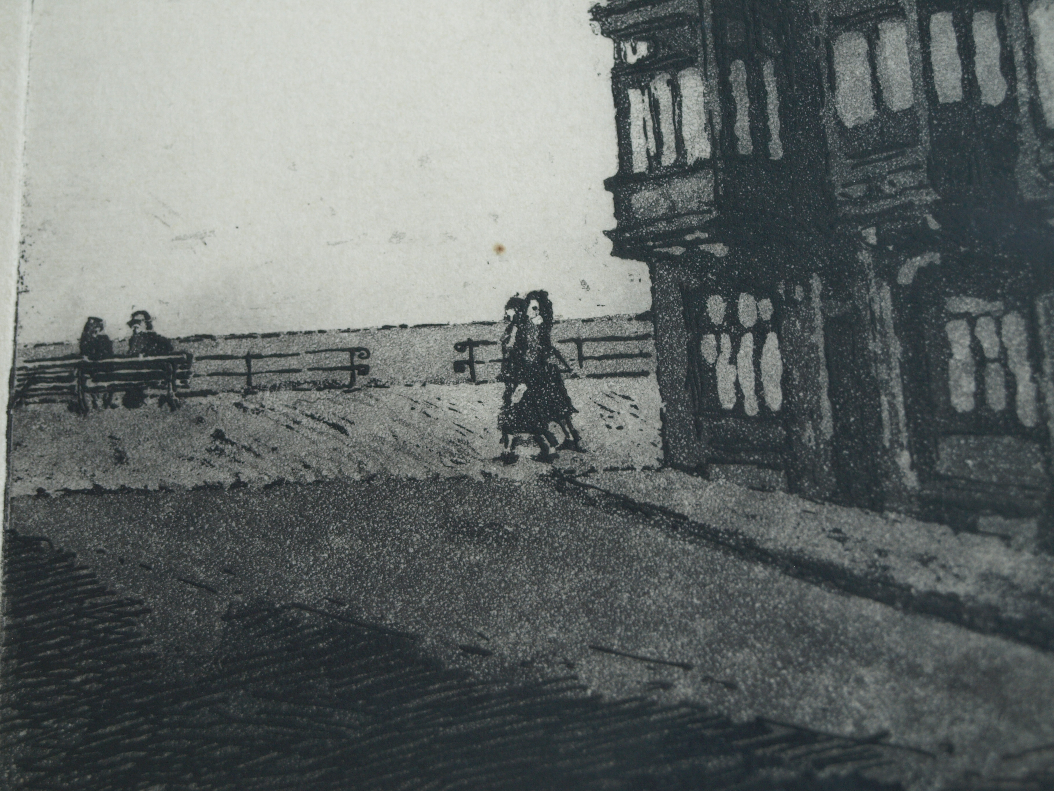 Frans Kohler - Ets , Straatje naar zee in Oostende – gesigneerd & ingelijst – ca 1970 kopen? Bied vanaf 25!