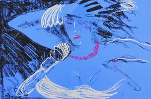 Dees De Bruyne - Femme Bleu avec collier rouge kopen? Bied vanaf 50!