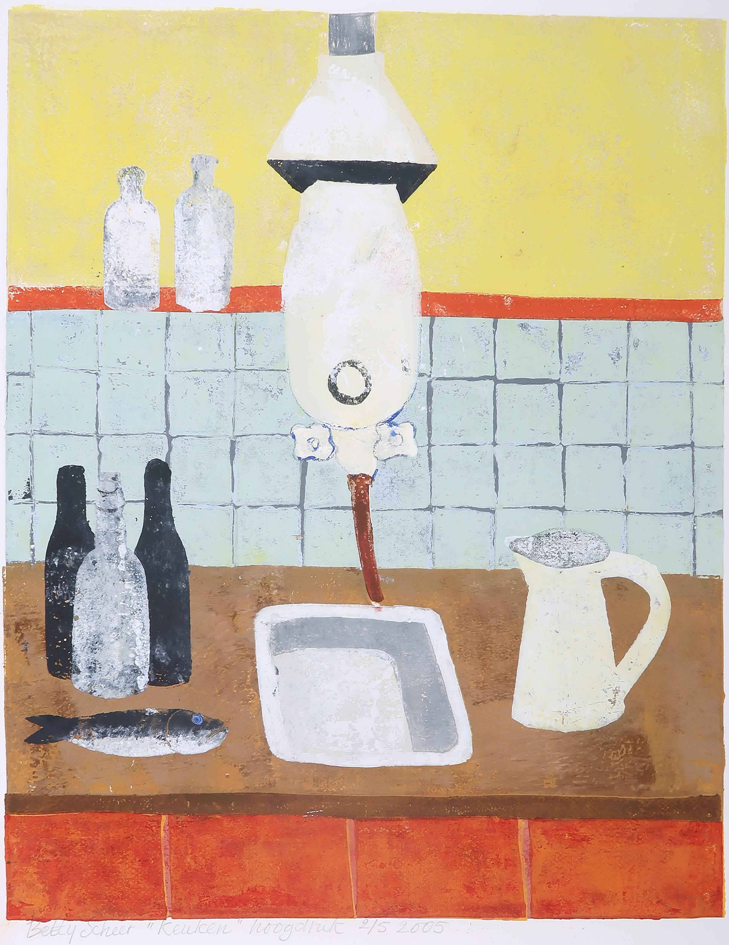 Betty Scheer - Linosnede, Keuken verkocht voor € 20!