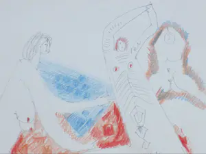 Theo Beerendonk - Drie naakten - Kleurtekening kopen? Bied vanaf 1!