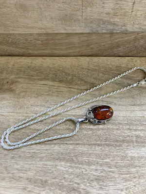 Zilveren hanger met barnsteen inclusief koord collier kopen? Bied vanaf 29!