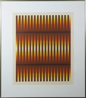 Niet of onleesbaar gesigneerd - Zeefdruk, Abstract-geometrische compositie in bruin, geel en oranje - Ingelijst kopen? Bied vanaf 1!