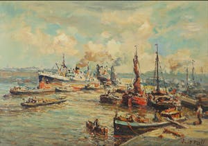 Evert Moll - Olieverf op doek, Havengezicht - Ingelijst kopen? Bied vanaf 1!