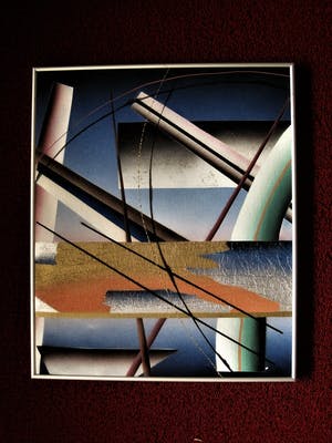 Niet of onleesbaar gesigneerd - Bijzonder geometrisch abstract schilderij met olieverf en zilverfolie. kopen? Bied vanaf 1!