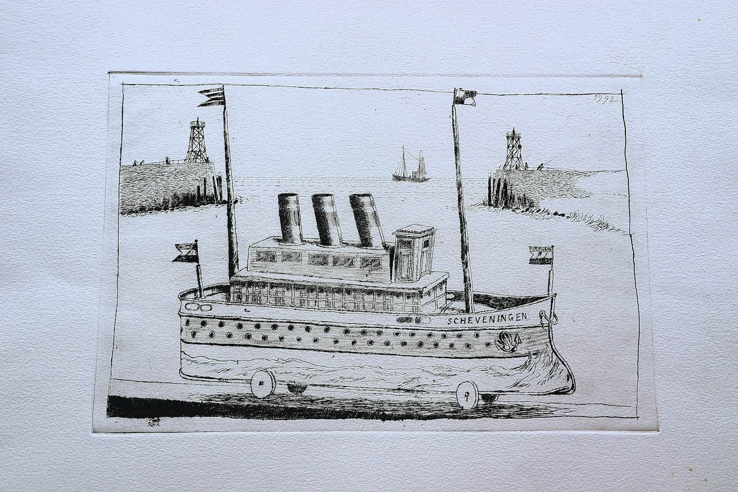 Herman Berserik - Monochrome 1992 Ets "S.S. Scheveningen" - uniek eigen druk exemplaar kopen? Bied vanaf 36!