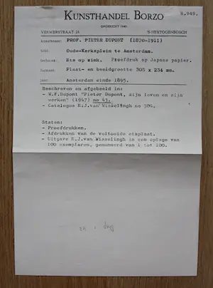 Pieter Dupont - ets: oude kerkplein, Amsterdam - 1895 + certificaat kunsthandel Borzo kopen? Bied vanaf 125!