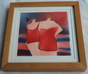 Cora Vries - Ingelijste zeefdruk , The Night , Vrouwen in badpak – Loodskado 1995 kopen? Bied vanaf 45!