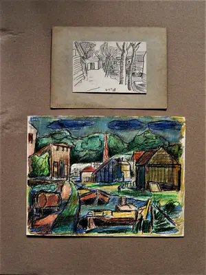 Hubert Bekman - "Nieuwe Haagse school" Pastel & Houtskool tekening "Dorp aan het water" kopen? Bied vanaf 1!