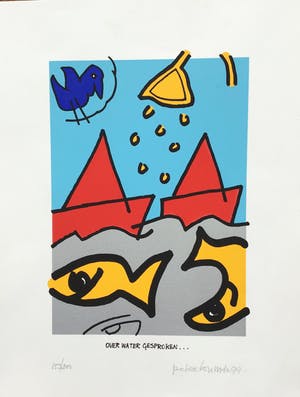 Peter Louman - Zeefdruk “over water gesproken” gesigneerd kopen? Bied vanaf 25!