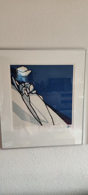 Fon Klement - Rose sur fond bleu - H.C.eigendruk kopen? Bied vanaf 195!