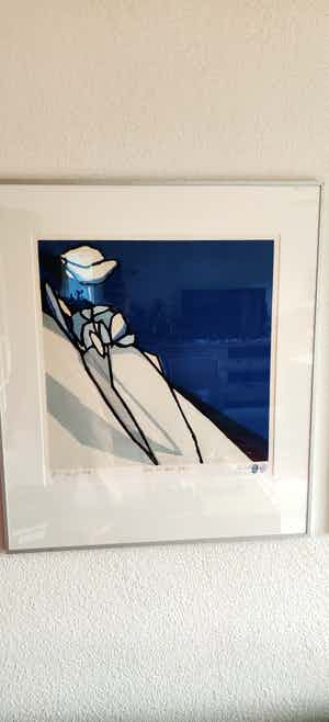 Fon Klement - Rose sur fond bleu - H.C.eigendruk verkocht voor € 195!