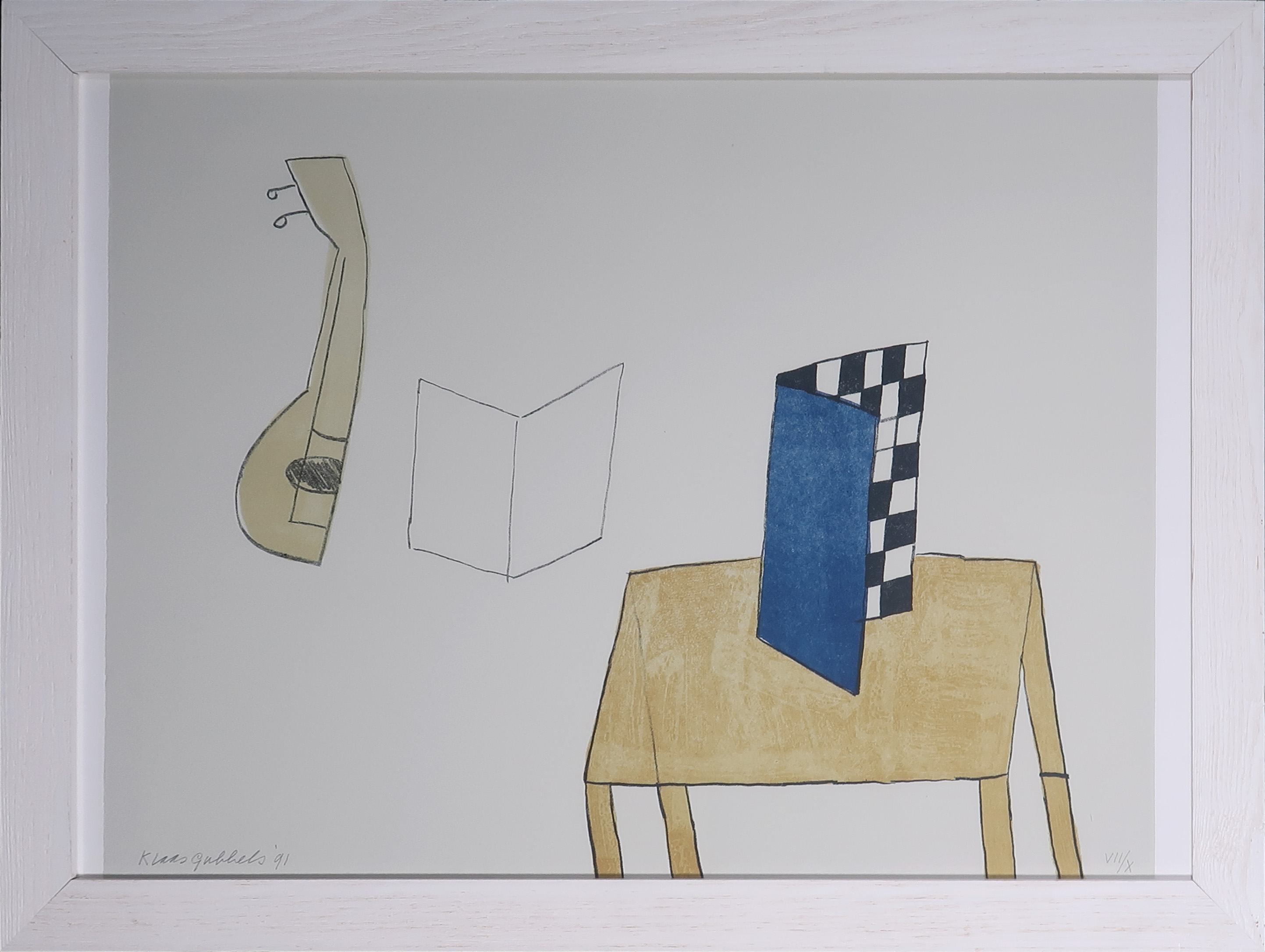 Klaas Gubbels - Litho, Naakt op tafel en boek op tafel - Ingelijst verkocht voor € 160!