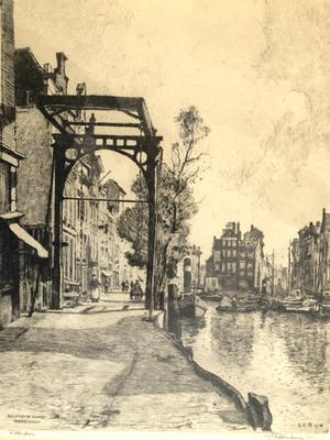 Hendrikus Roodenburg - Delftsche vaart - Rotterdam - Ets, Ingelijst kopen? Bied vanaf 50!