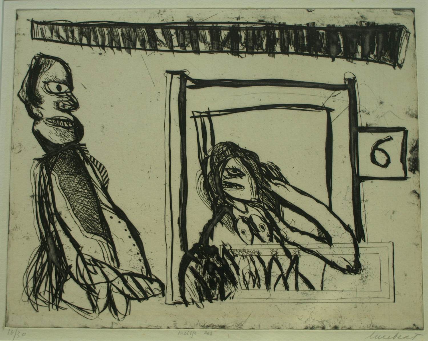 Lucebert - Ingelijste ets , Meisje Zes – 1967 – Oplage van slechts 30 ex. kopen? Bied vanaf 500!