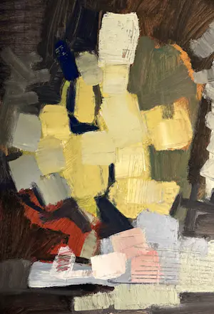 Rene Mels - Wunderschöne, farbenfrohe abstrakte Komposition, um 1958 kopen? Bied vanaf 500!