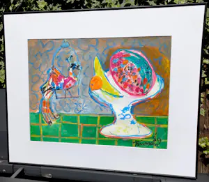 Buy Hans Truijen - De roze meloen en de paradijsvogel, gouache (netjes ingelijst, groot)? Bid from 695!