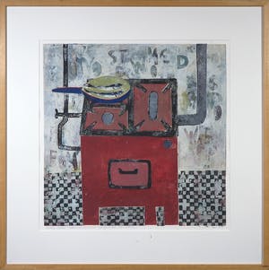 Betty Scheer - Linosnede, Het Rode fornuis - Ingelijst kopen? Bied vanaf 1!