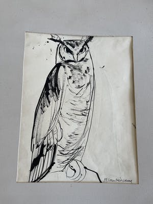 Alfons Van Meirvenne - Uil (ink op papier) kopen? Bied vanaf 15!
