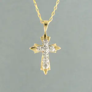 14k gouden collier met hanger bezet met single cut geslepen diamant kopen? Bied vanaf 125!