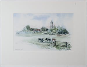 Coraline Backer - Offset, Vergezicht met koeien in de wei - Ingelijst kopen? Bied vanaf 1!