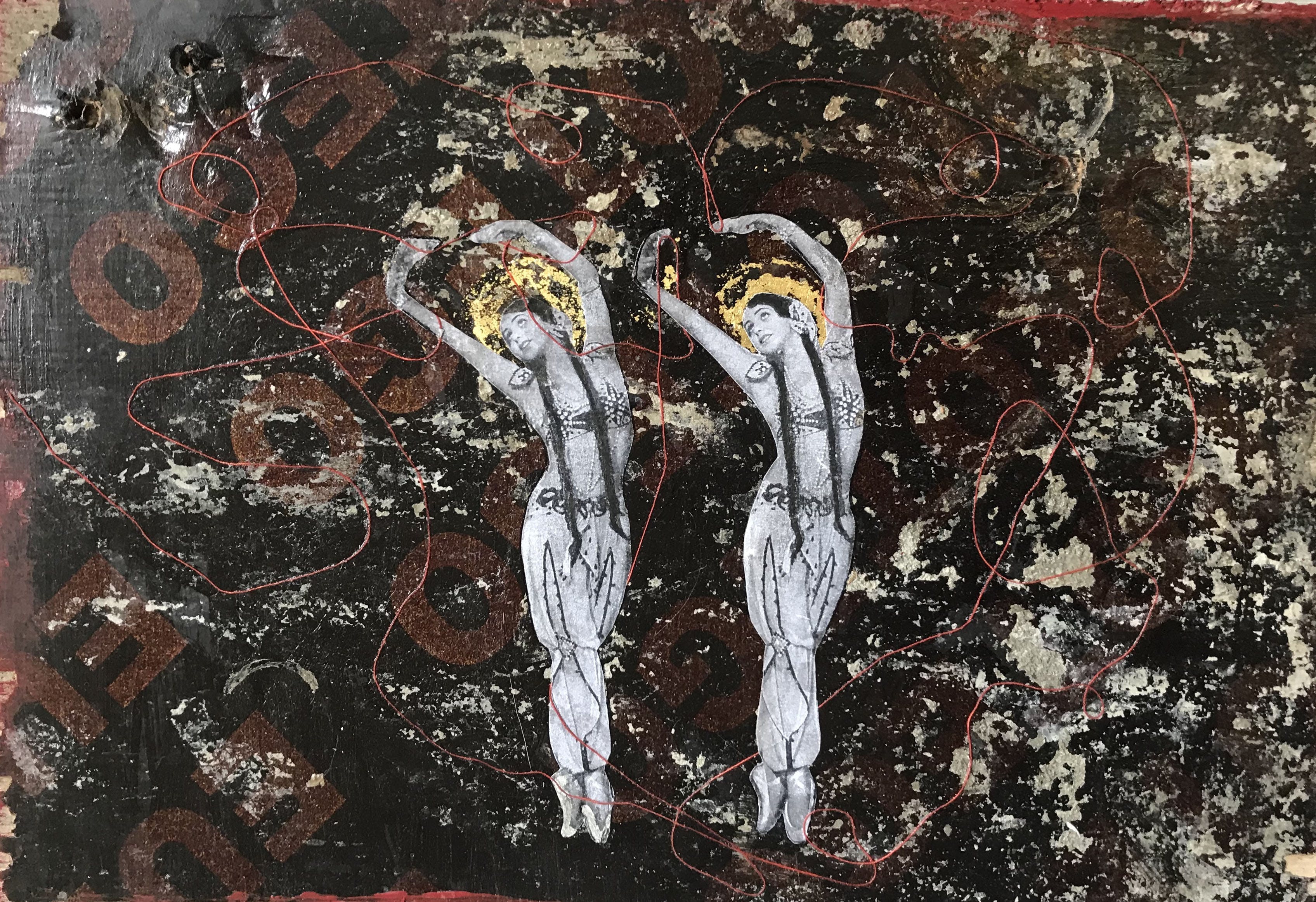 Shila Oringer - " Burlesque" - Mixed Art/Collage op hout kopen? Bied vanaf 80!