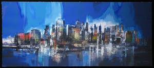 Peter Meijer - Zeefdruk, Manhattan skyline bleu - Ingelijst (Groot) kopen? Bied vanaf 70!