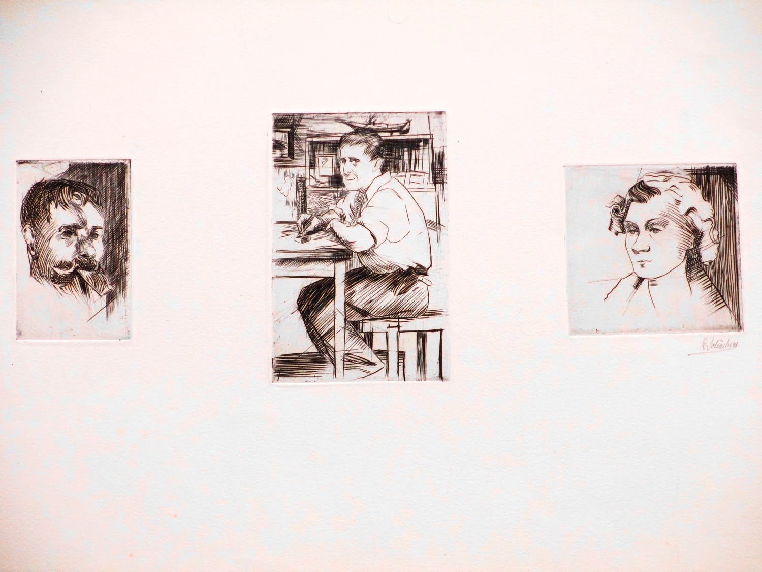 Rudolf Schonberg - Zelfportret/Hein Verlinde/Jonge vrouw - 3 Etsen op 1 blad verkocht voor € 75!