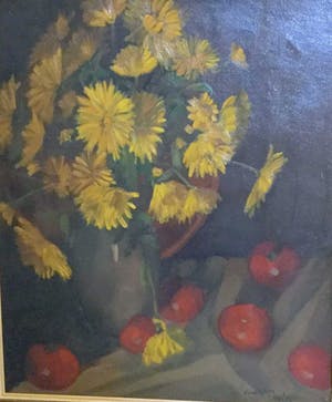 Niet of onleesbaar gesigneerd - c3115, bloemstilleven met chrysanten en tomaten kopen? Bied vanaf 10!