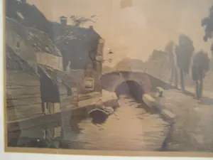 Ype Wenning - Oudewater, dorpsgezicht met bruggetje en man in boot. kopen? Bied vanaf 25!