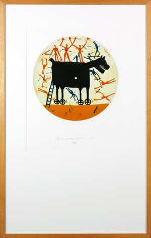 Raymond Waydelich - Kleurenets, Cheval de Troya noir - Ingelijst verkocht voor € 50!