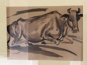 Johan Dijkstra - Gewassen Inkttekening - Liggende Koe (1922) kopen? Bied vanaf 500!