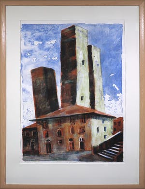 Jeroen Hermkens - Litho, San Gimignano - Ingelijst (Zeer groot) kopen? Bied vanaf 70!