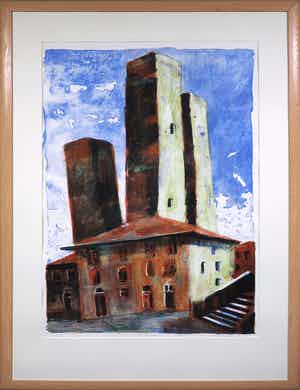Jeroen Hermkens - Litho, San Gimignano - Ingelijst (Zeer groot) verkocht voor € 70!