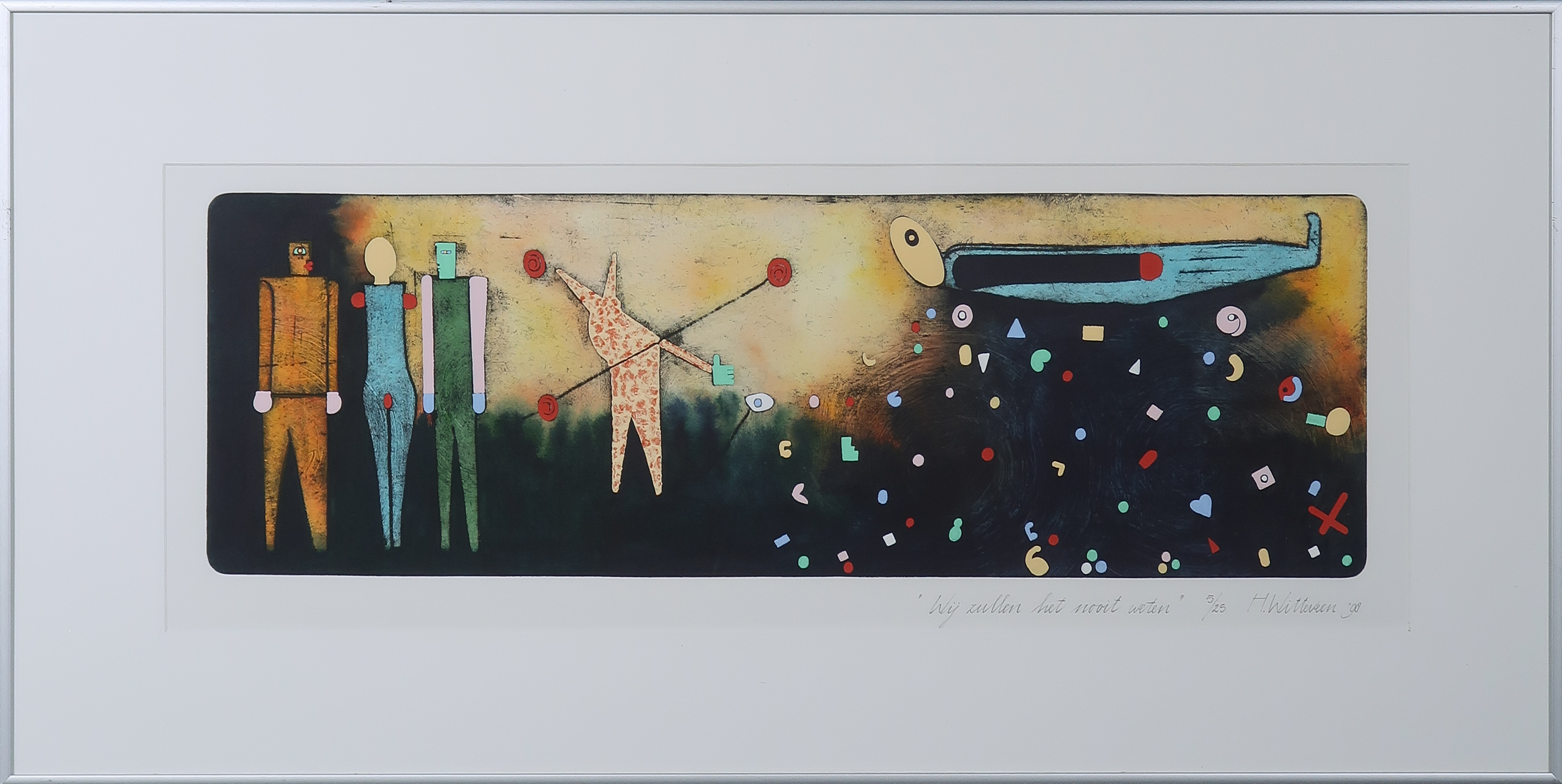 Hollie Witteveen - Zeefdruk, Wij zullen het nooit weten - Ingelijst kopen? Bied vanaf 20!