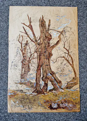 Theo Goedvriend - prachtige, omstreeks 1930 gemaakte gemengde techniek "laatste sneeuw" kopen? Bied vanaf 60!