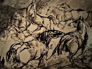 Frits van Eeden - Magnifieke Gemengde Techniek "Kudde wilde Paarden" - gesigneerd kopen? Bied vanaf 20!