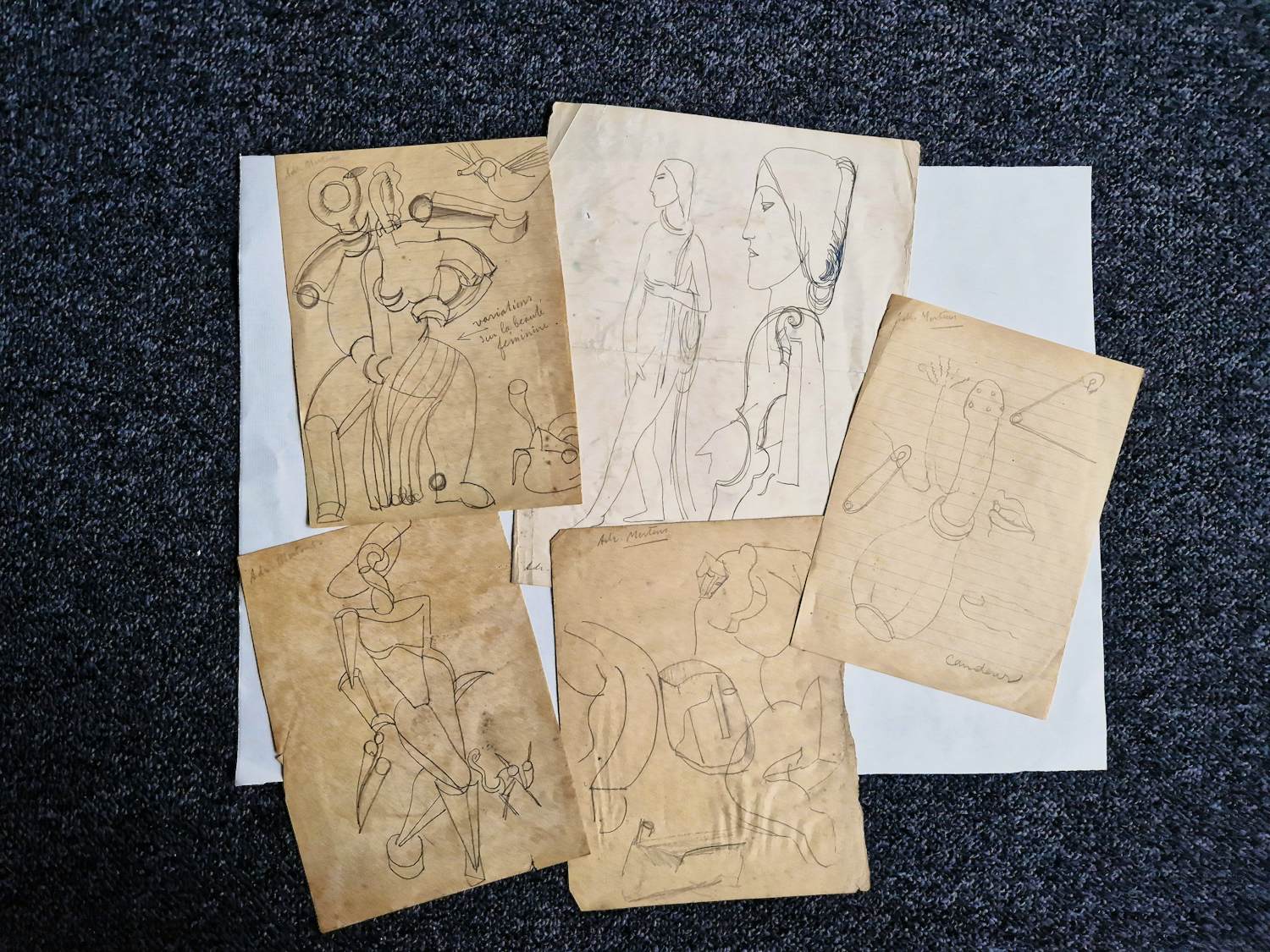 Adrien Mertens - Verzameling van 5 schetsen/tekeningen voor latere sculpturen - gesigneerd kopen? Bied vanaf 1!