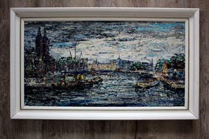 Arnoldus Oldenhave - Olieverf:Prins Hendrikkade met links de St Nicolaaskerk (Amsterdam) - 1958 kopen? Bied vanaf 299!