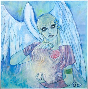 Kiss Riemvis - Olieverf op doek, z.t. Fantasy Elf (let op kleur) kopen? Bied vanaf 10!