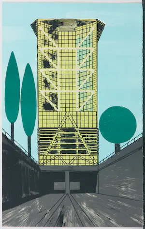 Ko Aarts - Zeefdruk, Gele toren kopen? Bied vanaf 1!