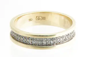 66 - Fraaie 14 Krt bicolor alliance ring met 0.40ct achtkant geslepen diamant kopen? Bied vanaf 260!