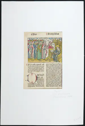 Johann Grüninger - Wiegedruk en houtsnede, Blad uit Grüningers Bijbel 'Des Evangelisten' kopen? Bied vanaf 130!